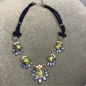 Opalescent green blue crystal rhinestone gem jewelled braided rope necklace